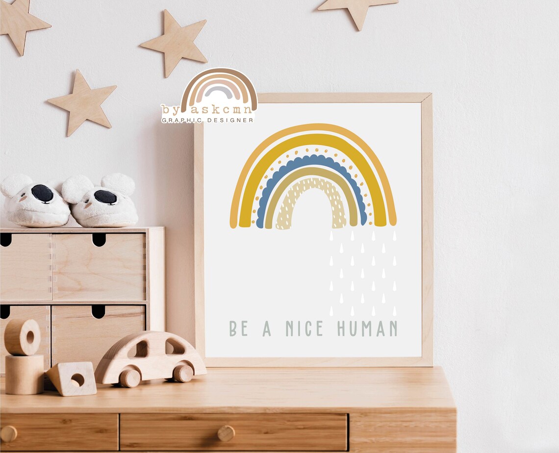 Rainbow Baby Art Pastel Nursery Decor Modern Rainbow Print Neutral Rainbow Art Boho Rainbow Art Boho Nursery Print Living Room Wall Art - Image 3