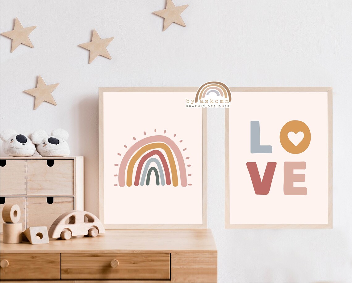 Nursery Wall Art Baby Room Poster Boho Rainbow Wall Art Boho Nursery Print Girls Bedroom Decor Rainbow Print Kid Room Poster Love Art - Image 3