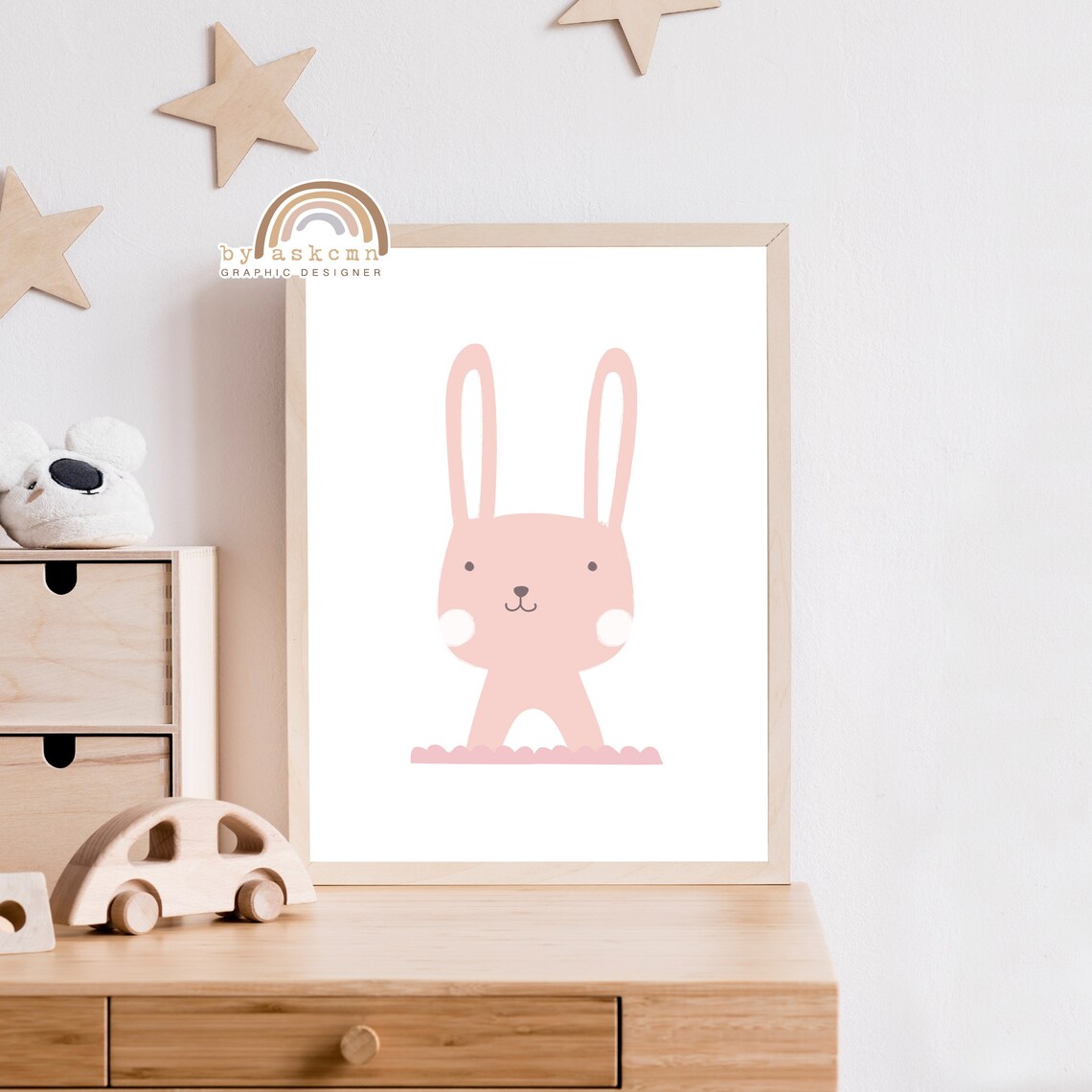 Sweet Pink Bunny Face Minimalist Nursery Animal Decor Poster - Image 4