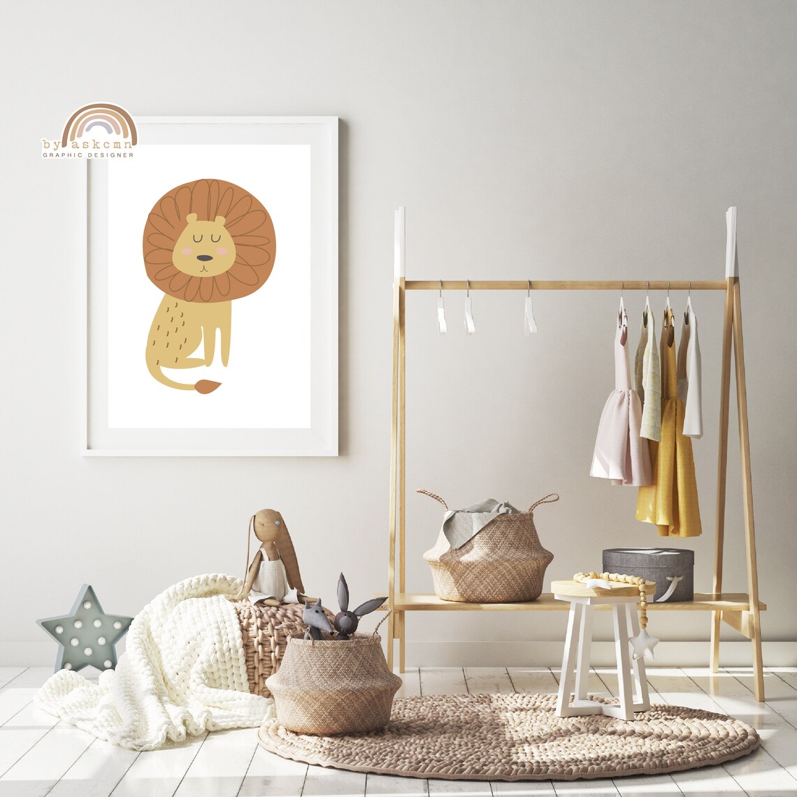 Sleepy Cartoon Lion Big Round Mane Cute Nursery Kids Room Wall Decor Poster - Image 6