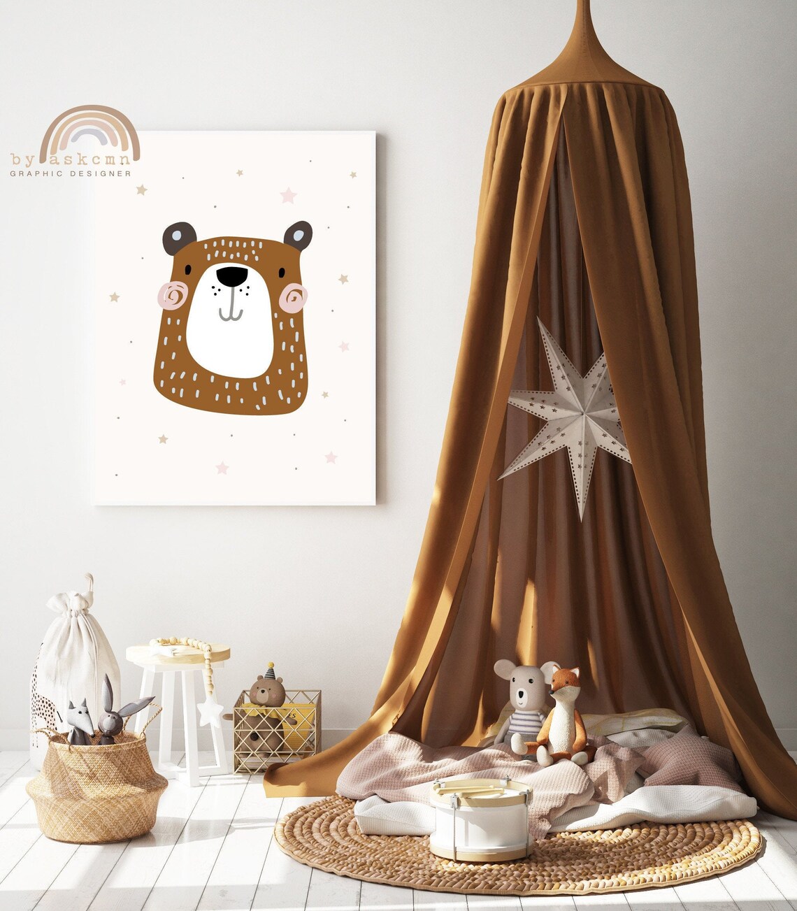 Chocolate Bear Curly Cheeks Dotted Fur Cute Nursery Animal Wall Decor Poster - Image 6