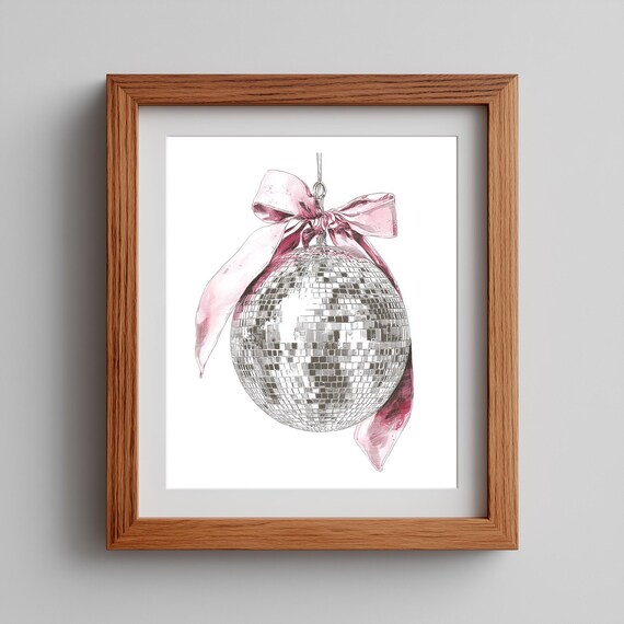 Pink Disco Ball Bow Coquette Glam Retro Party Sparkle Art Poster
