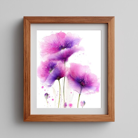 Purple Watercolor Flower Wall Art Whimsical Bloom Painting Soft Spring Botanical Decor Romantic Floral 111