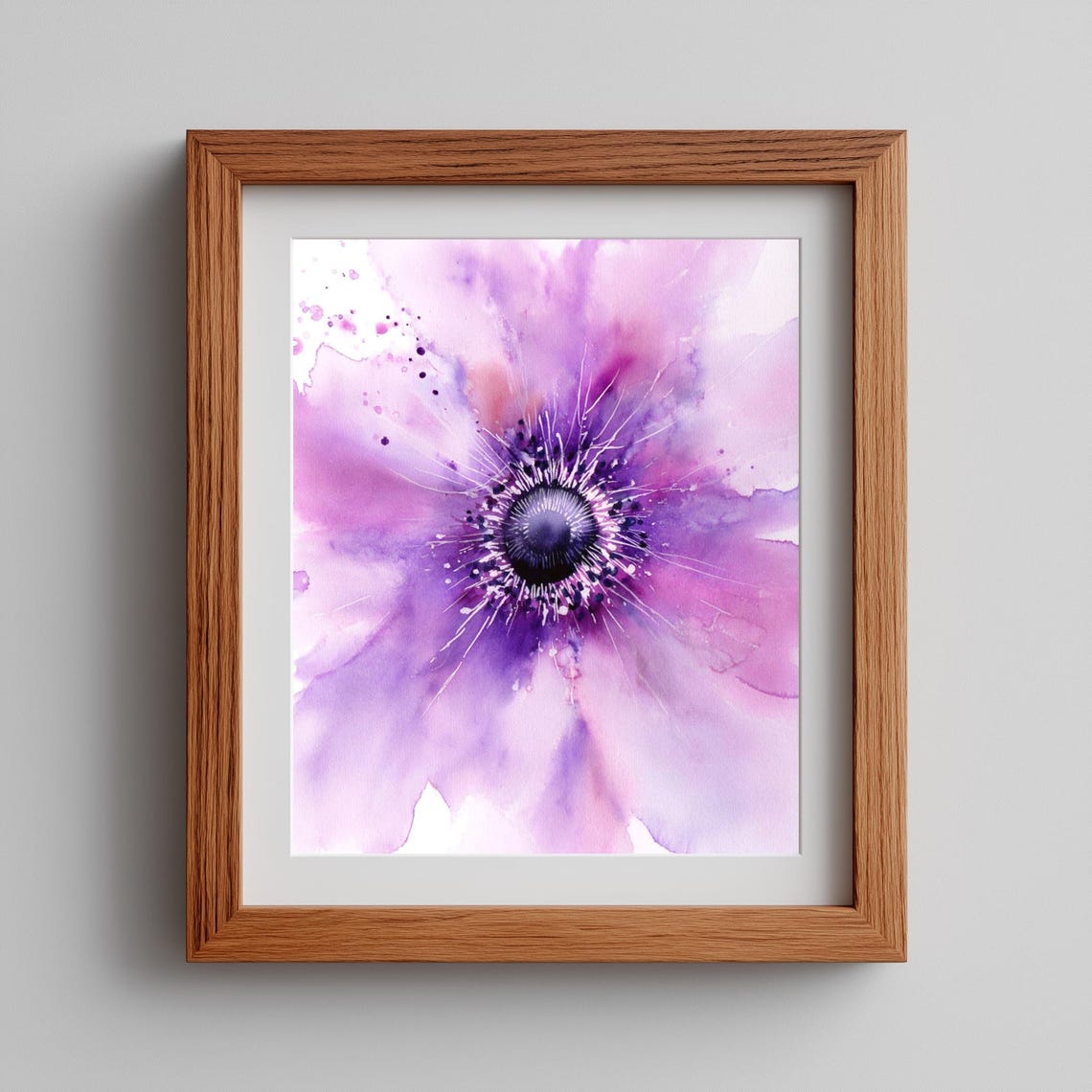 Purple Abstract Flower Watercolor Bloom Modern Floral Wall Art
