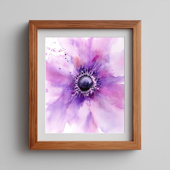 Purple Abstract Flower Wall Art Modern Floral Burst Painting Bold Botanical Decor Spring Bloom 57