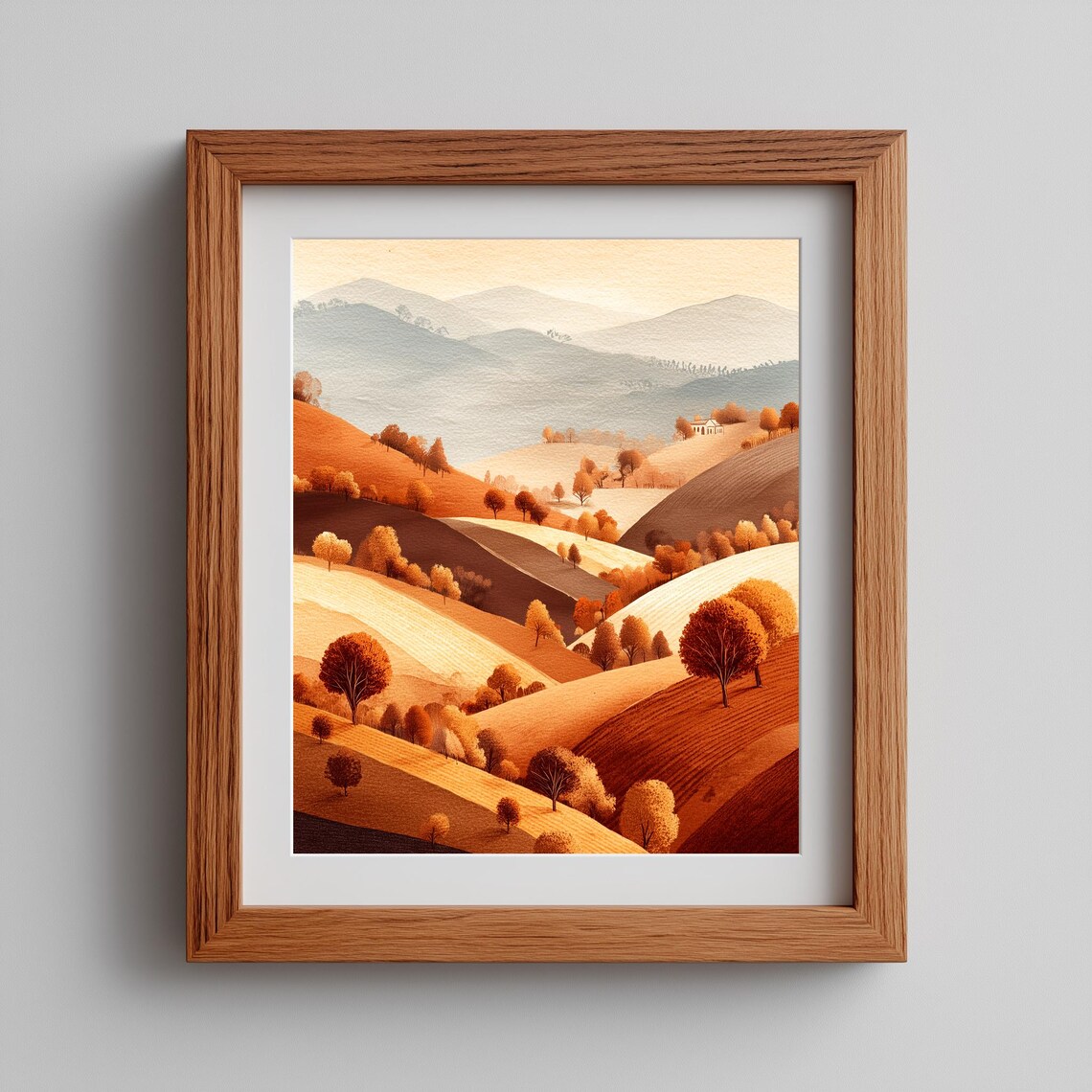 Autumn Hills And Trees Art Print, Warm Fall Landscape