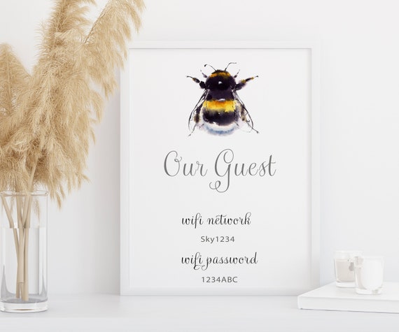 Bee Our Guest Print Framed Print Bumble Bee Wifi Be Our Guest Custom Print Wifi Print Wall Art Decor Wall Print Nature Print