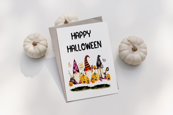 Happy Halloween Cute Watercolor Gonks and Pumpkins Party Card Poster