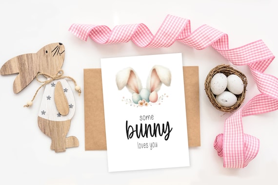 Some Bunny Loves You Easter Card Watercolor Bunny Ears Spring Poster