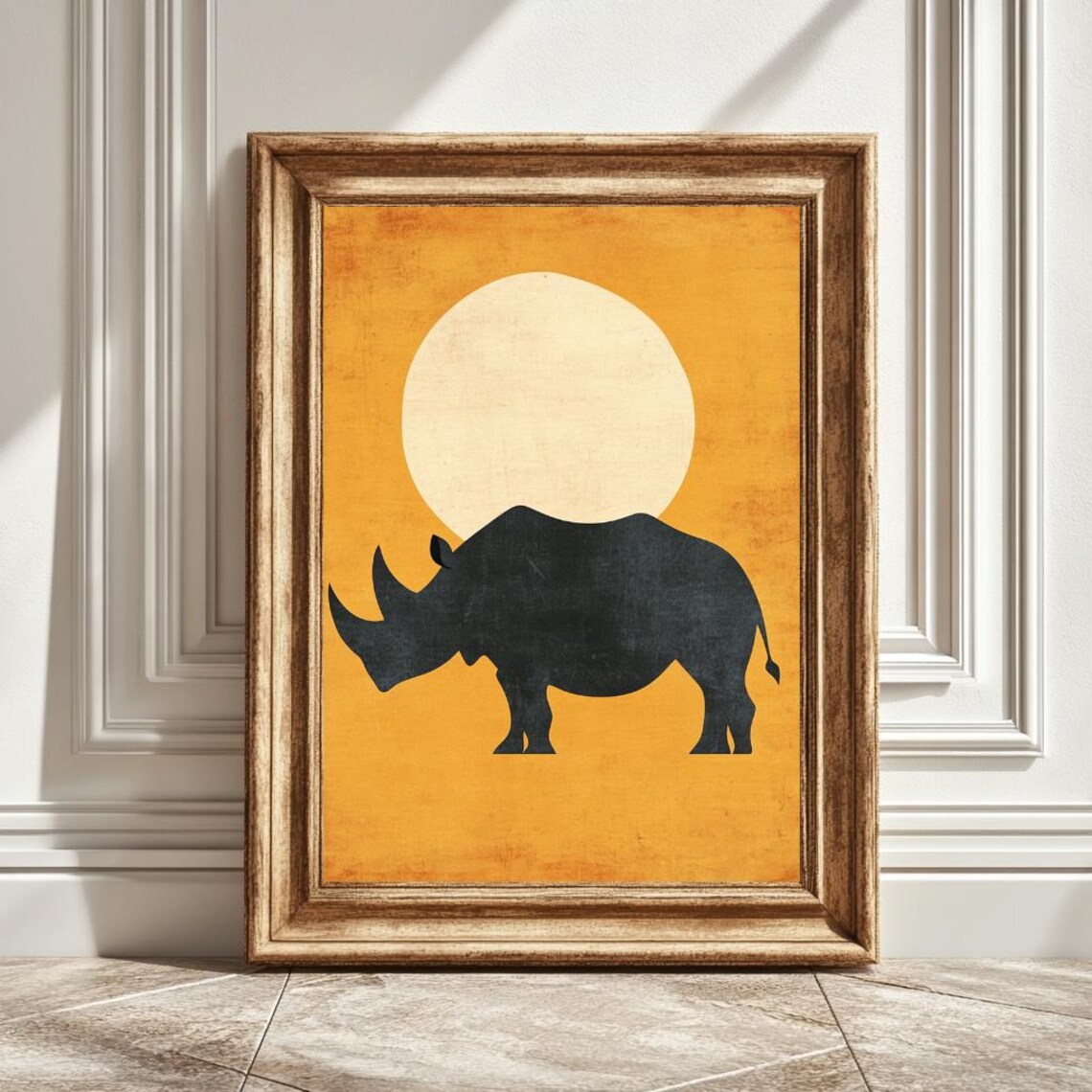 Rhino In Sunset, Wildlife Boho Home Decor