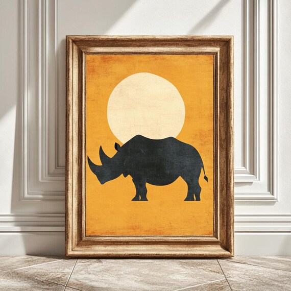 Rhino In Sunset, Wildlife Boho Home Decor