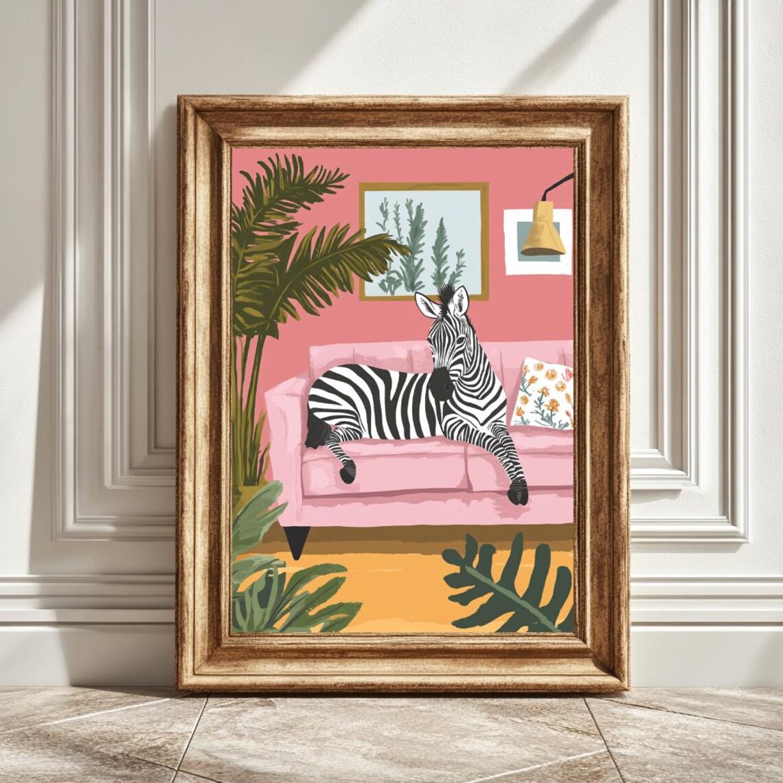 Zebra On A Couch, Hand Drawn Watercolour Style