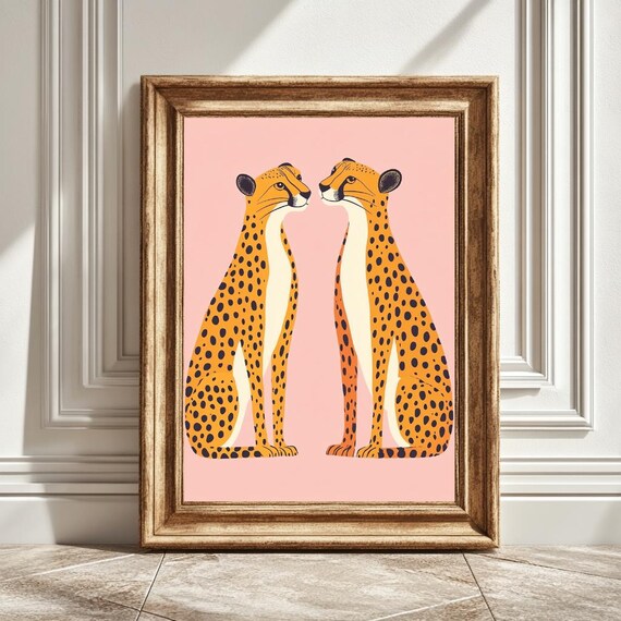 Cheetah Pair Wildlife Art Print, Safari Portrait
