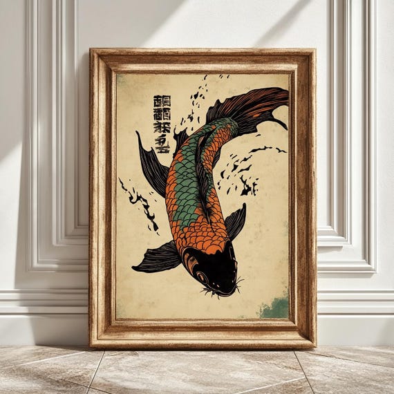 Fish Japanese Artwork, Zen Wall Decor