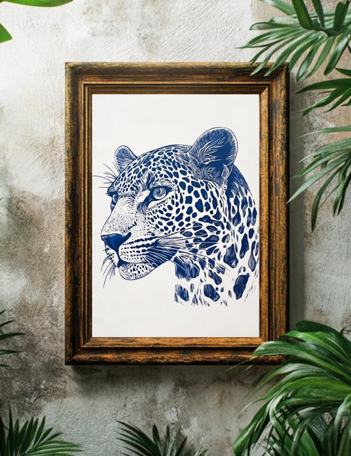 Leopard Portrait Art Print, Safari Animal Decor