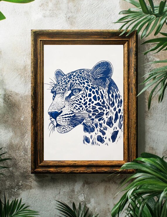 Leopard Portrait Art Print, Safari Animal Decor