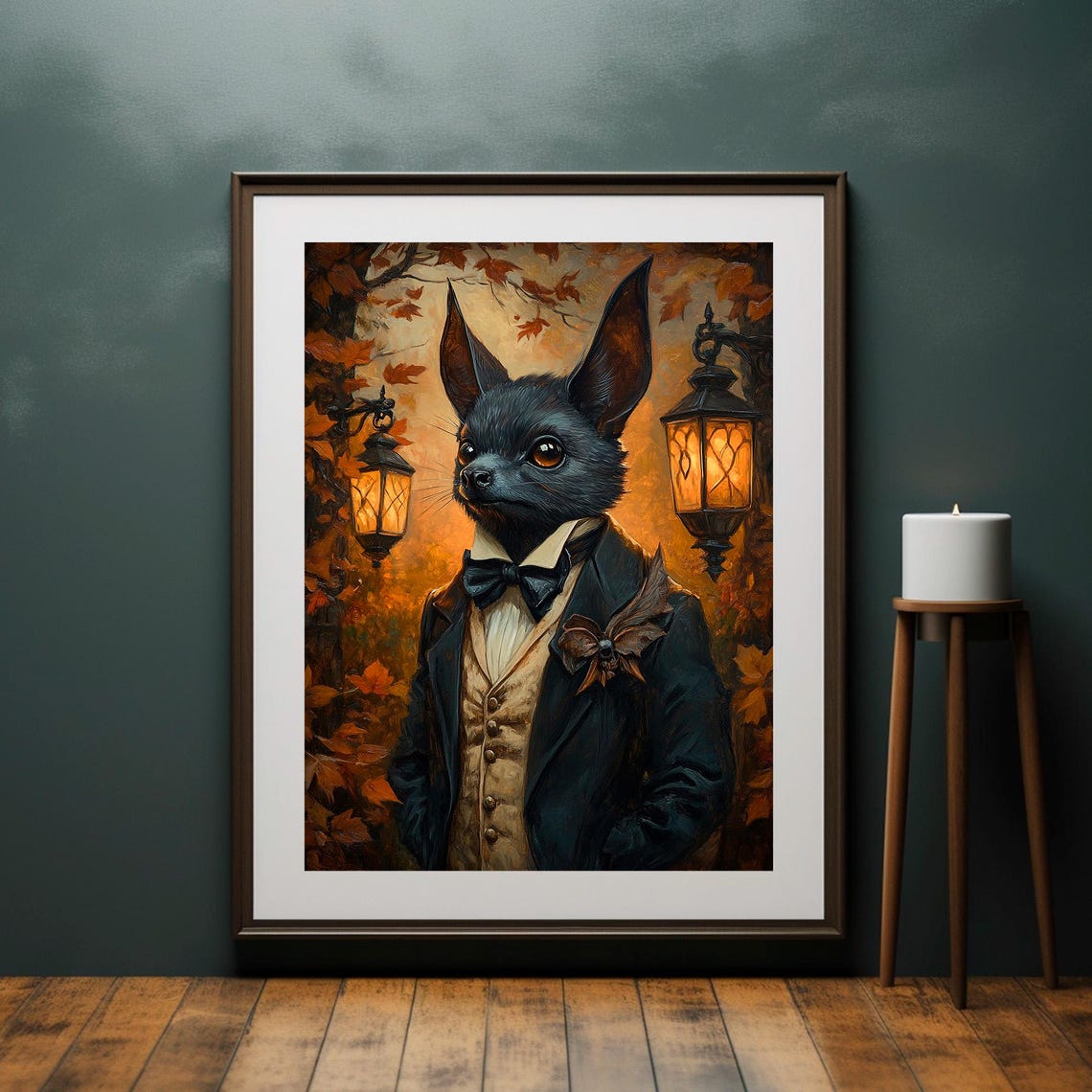 Gothic Bat Victorian Gentleman Lantern Autumn Portrait Wall Art - Image 4
