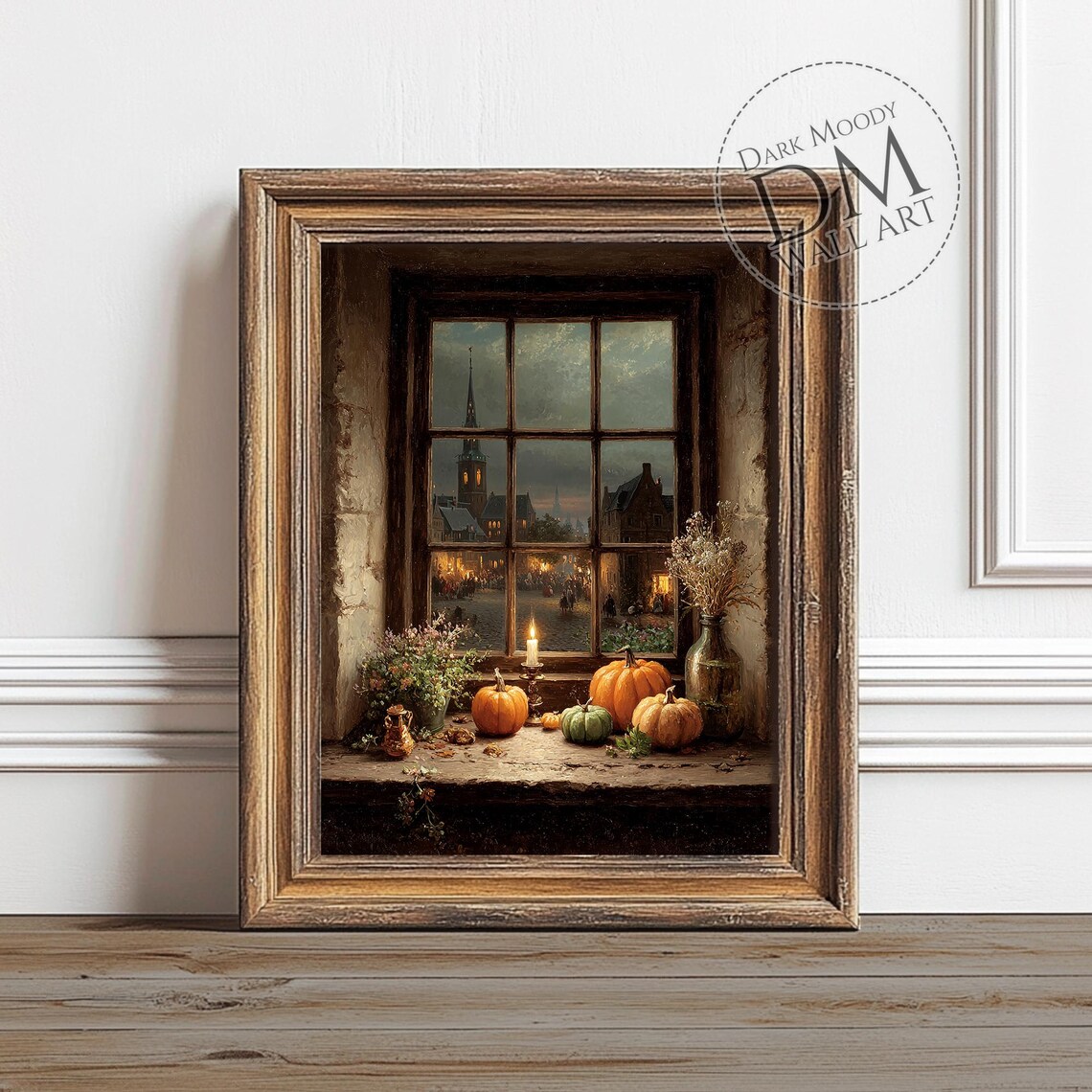 Pumpkin Window Thanksgiving Wall Art Rustic Harvest Festival Print