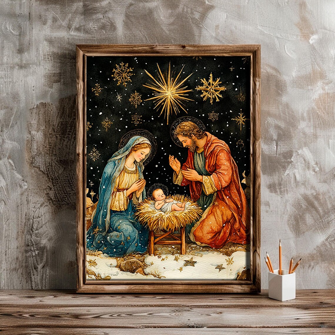 Nativity Scene Birth of Baby Jesus Vintage Art Print - Image 2