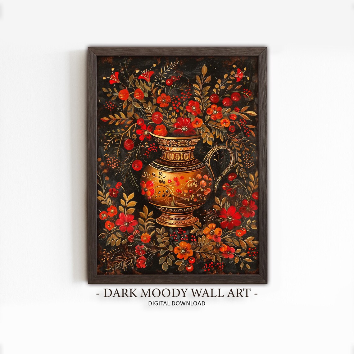 Khokhloma Floral Vase Russian Folk Art Red Gold Painting Poster