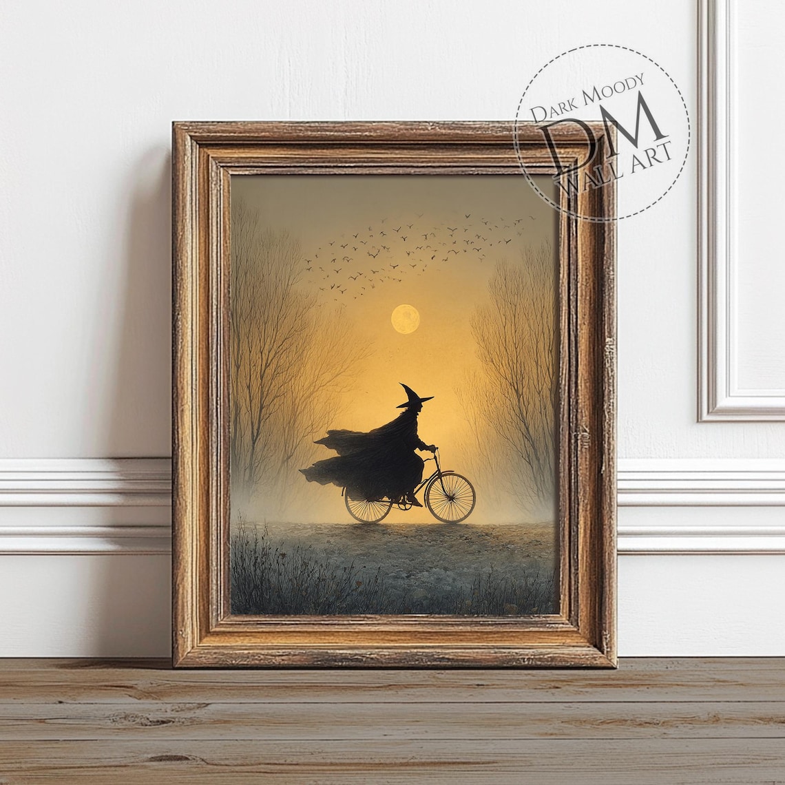 Witch On Bicycle Gothic Halloween Night Scene Art Print