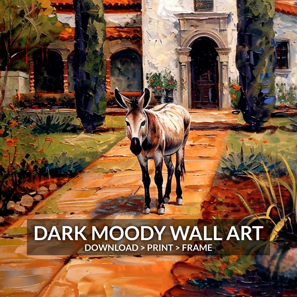 Mexican Burro Donkey Mission Church Cypress Trees Sunny Art Print - Image 6