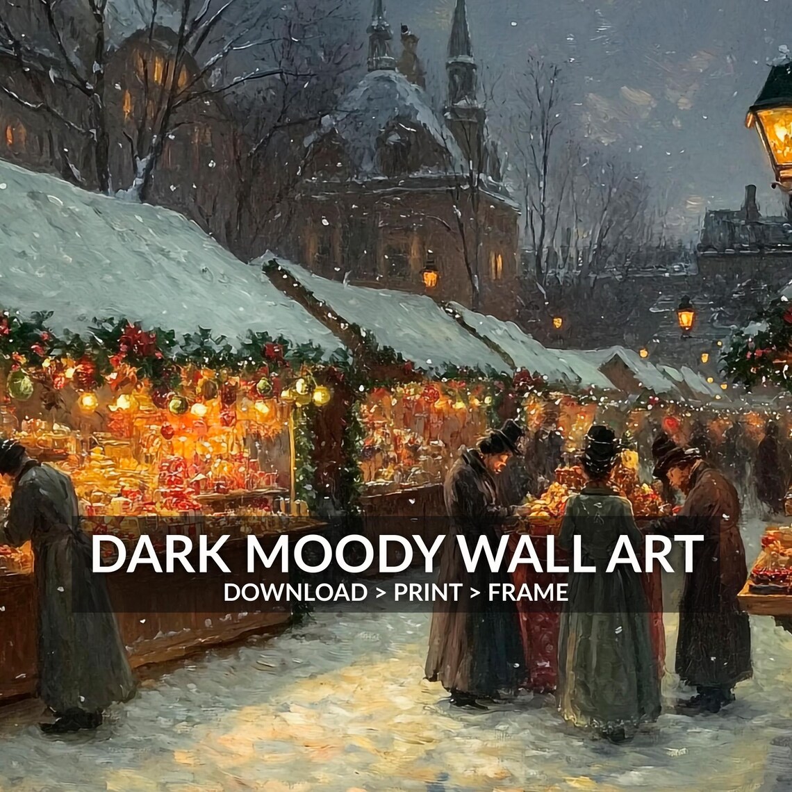 Christmas Street Market at Night With Glowing Stalls Wall Art - Image 2