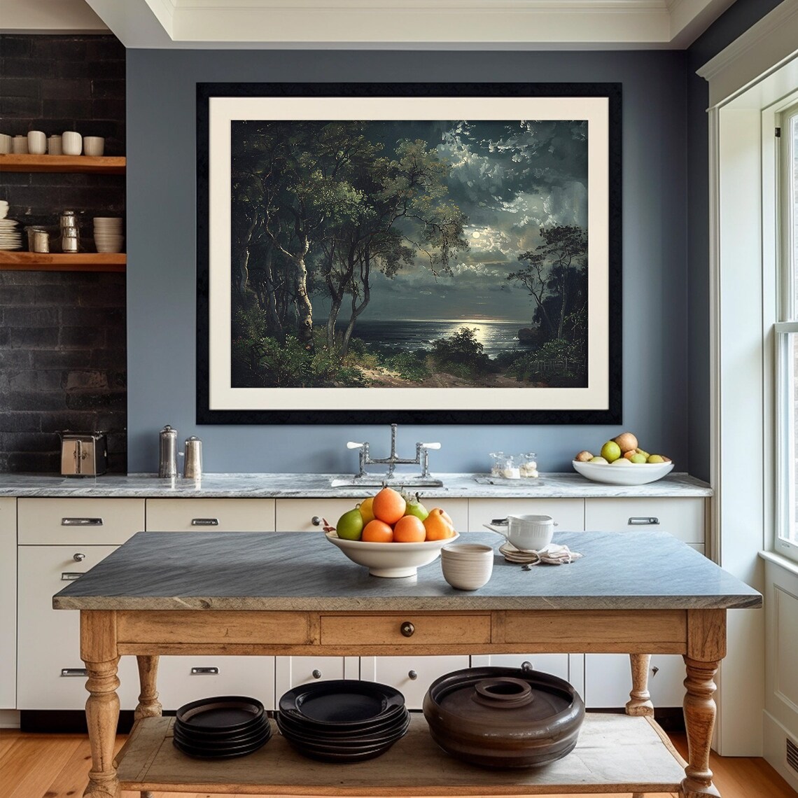 Full Moon Moonlight Landscape Art Print, Moody - Image 2