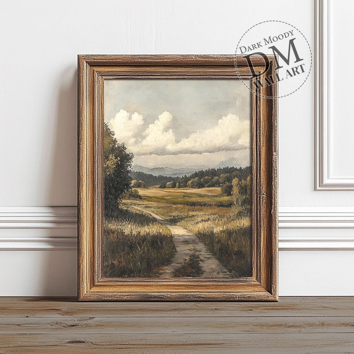 Country Path Through Golden Fields Cloudy Sky Landscape Poster