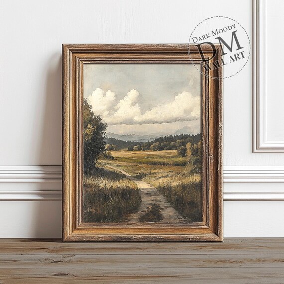 Country Path Through Golden Fields Cloudy Sky Landscape Poster