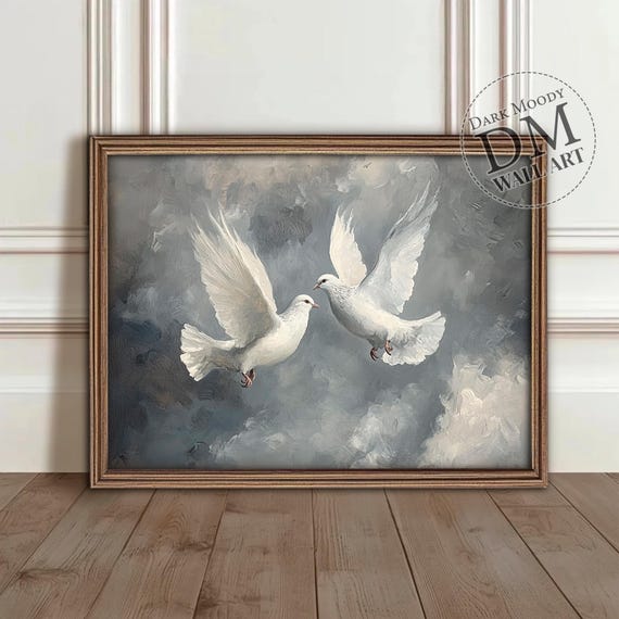 White Doves Print Vintage Wall Art Antique Dark Academia Decor Victorian Moody Print Modern Christian Art Christian Wall Art
