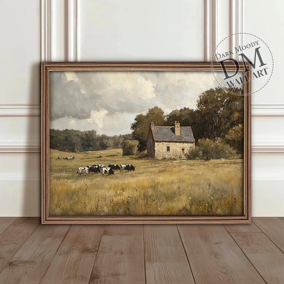 French Countryside Rustic Farmhouse Landscape, Art Print