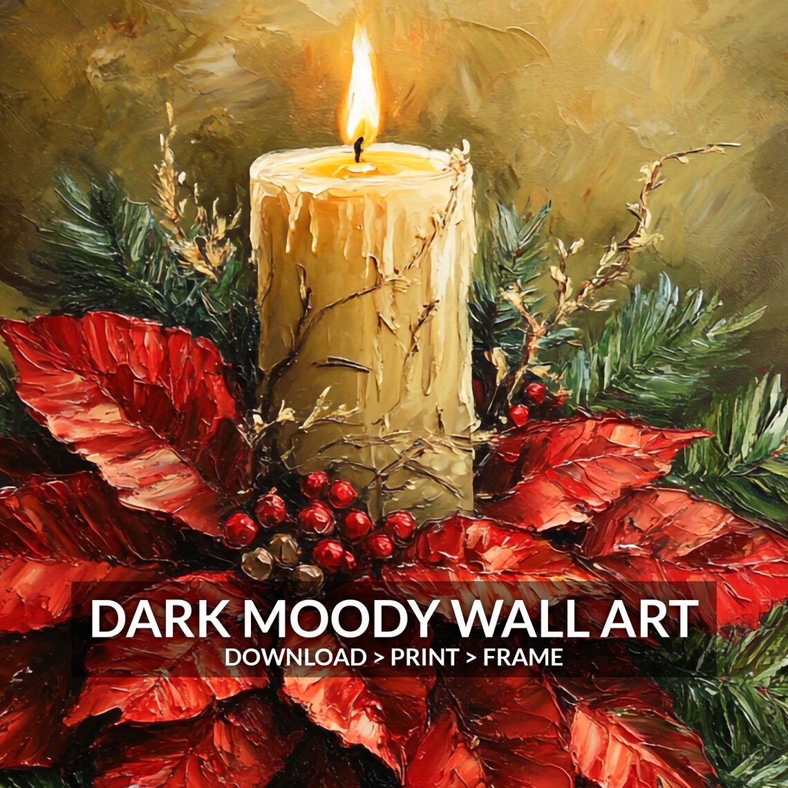 Christmas Candle Poinsettia Pinecones Holiday Still Life Poster - Image 2