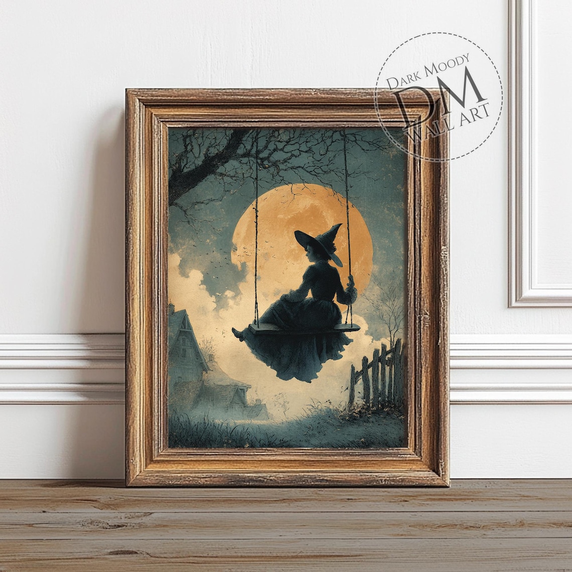 Witch Silhouette Gothic Halloween Full Moon Art Print