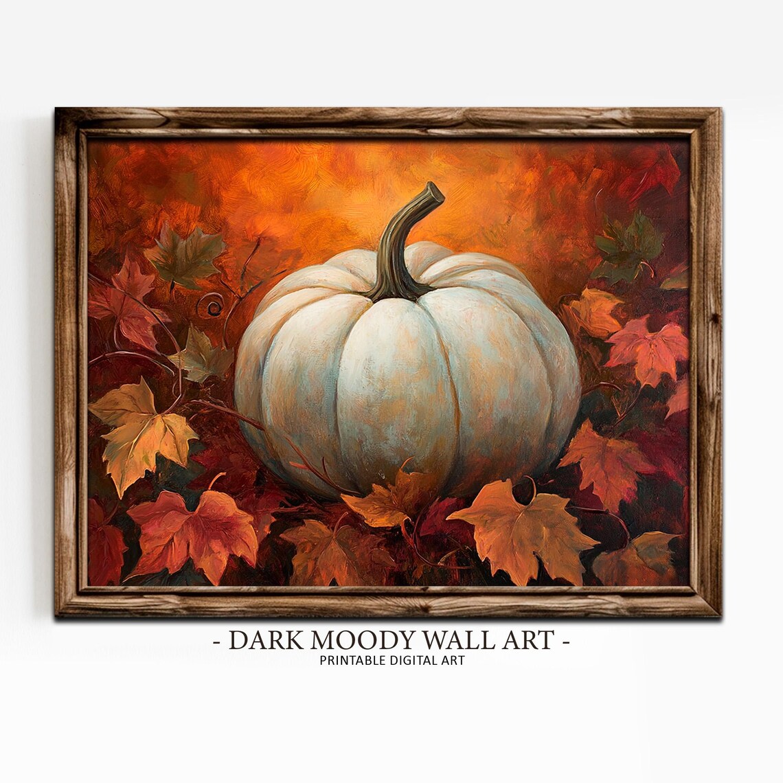 White Pumpkin Autumn Oil Painting Moody Fall Harvest Wall Art