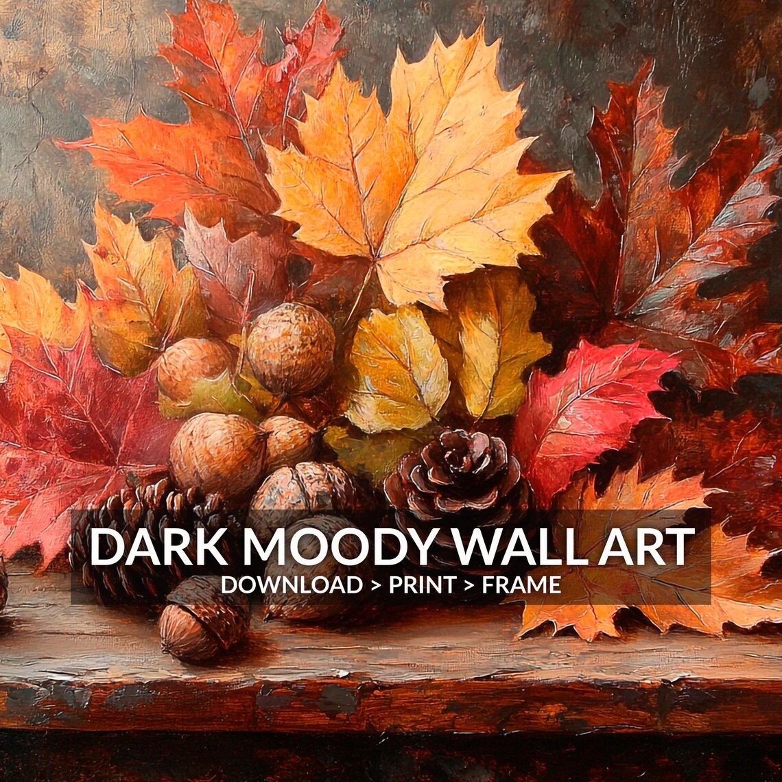 Fall Leaves With Acorns Pinecones on Wooden Table Vintage Still Life Poster - Image 6