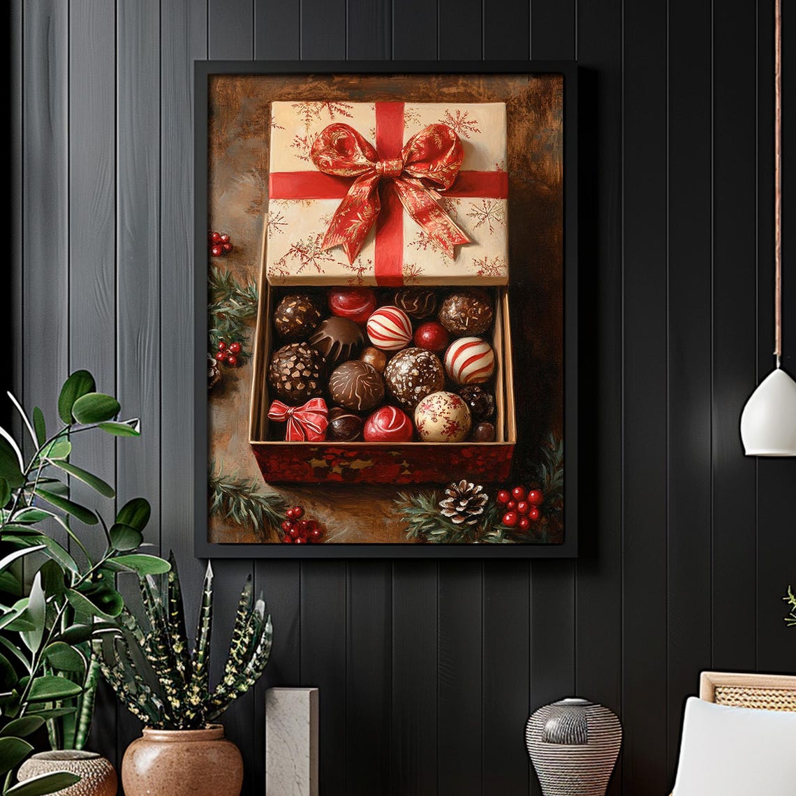 Christmas Chocolate Truffle Gift Box Pine Berries Still Life Poster - Image 6