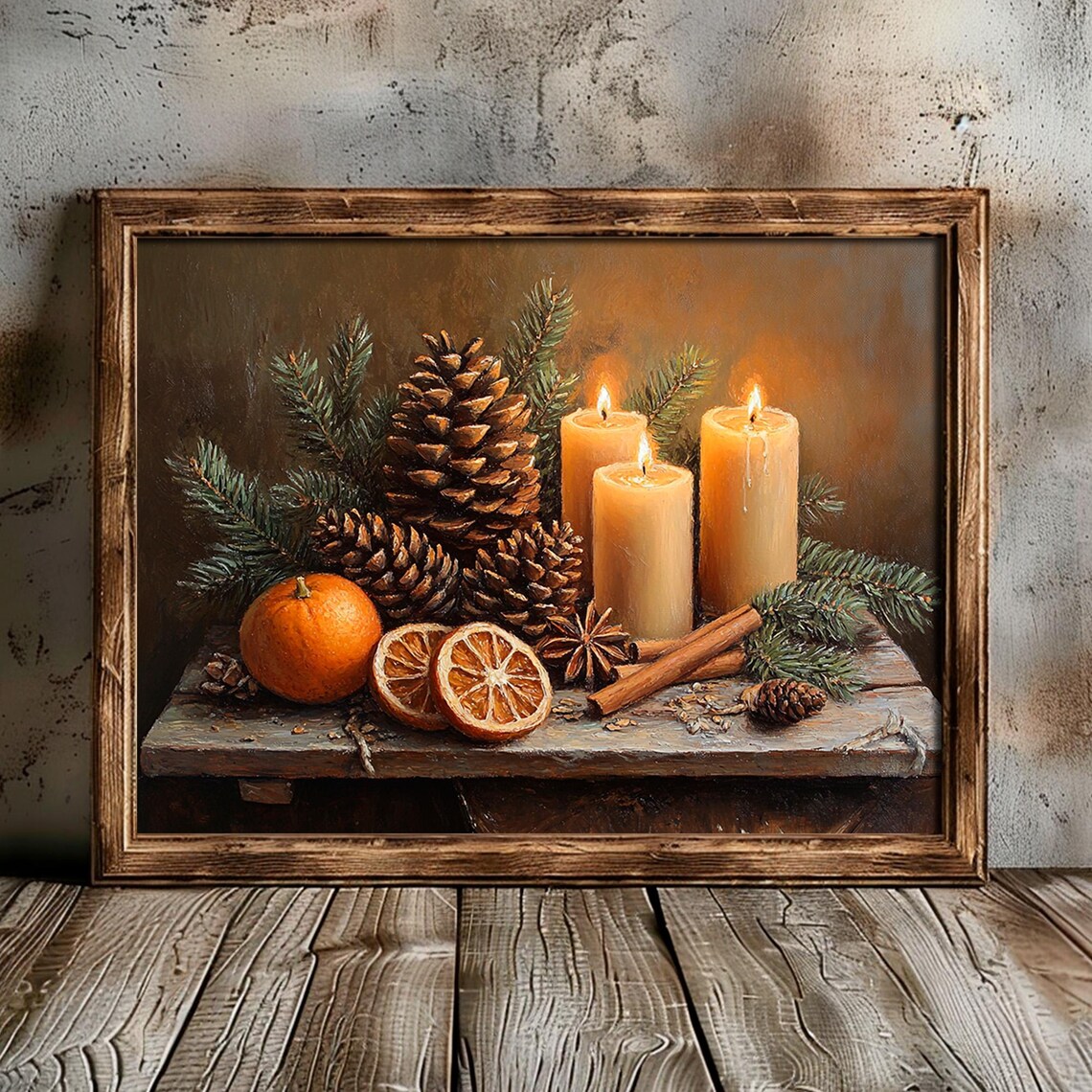 Cozy Antique Holiday Candle and Pinecone Art Print - Image 4