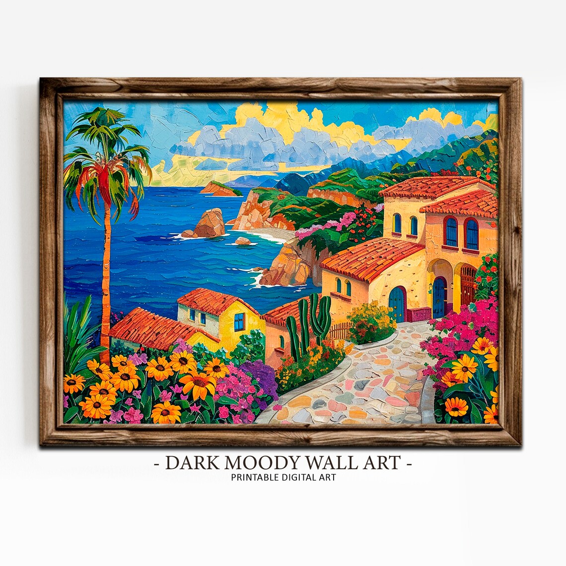 Mexican Coastal Village Palm Trees Terracotta Houses Beach Art Print