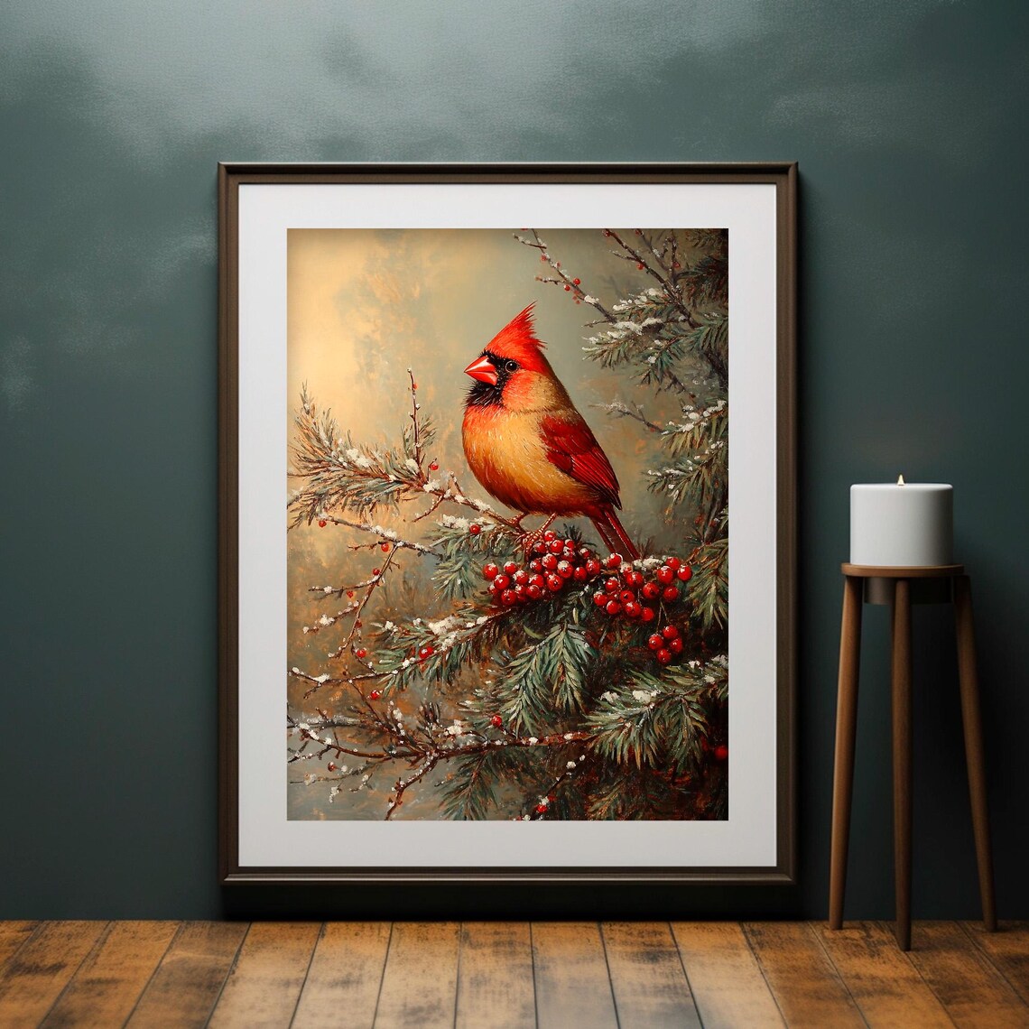 Vintage Rustic Cardinal Winter Bird Art Print - Image 2