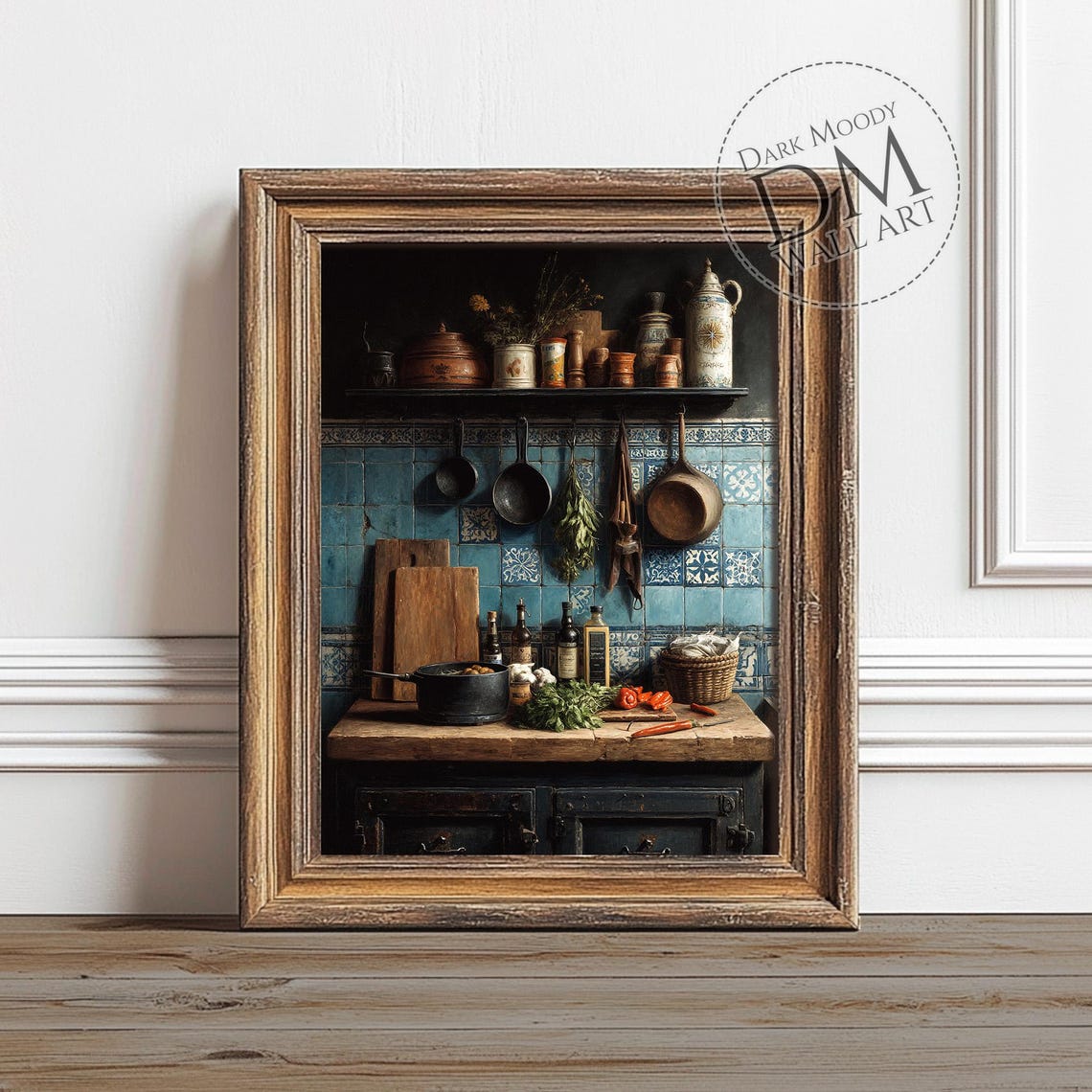 French Country Kitchen Blue Tile Rustic Pantry Still Life Poster