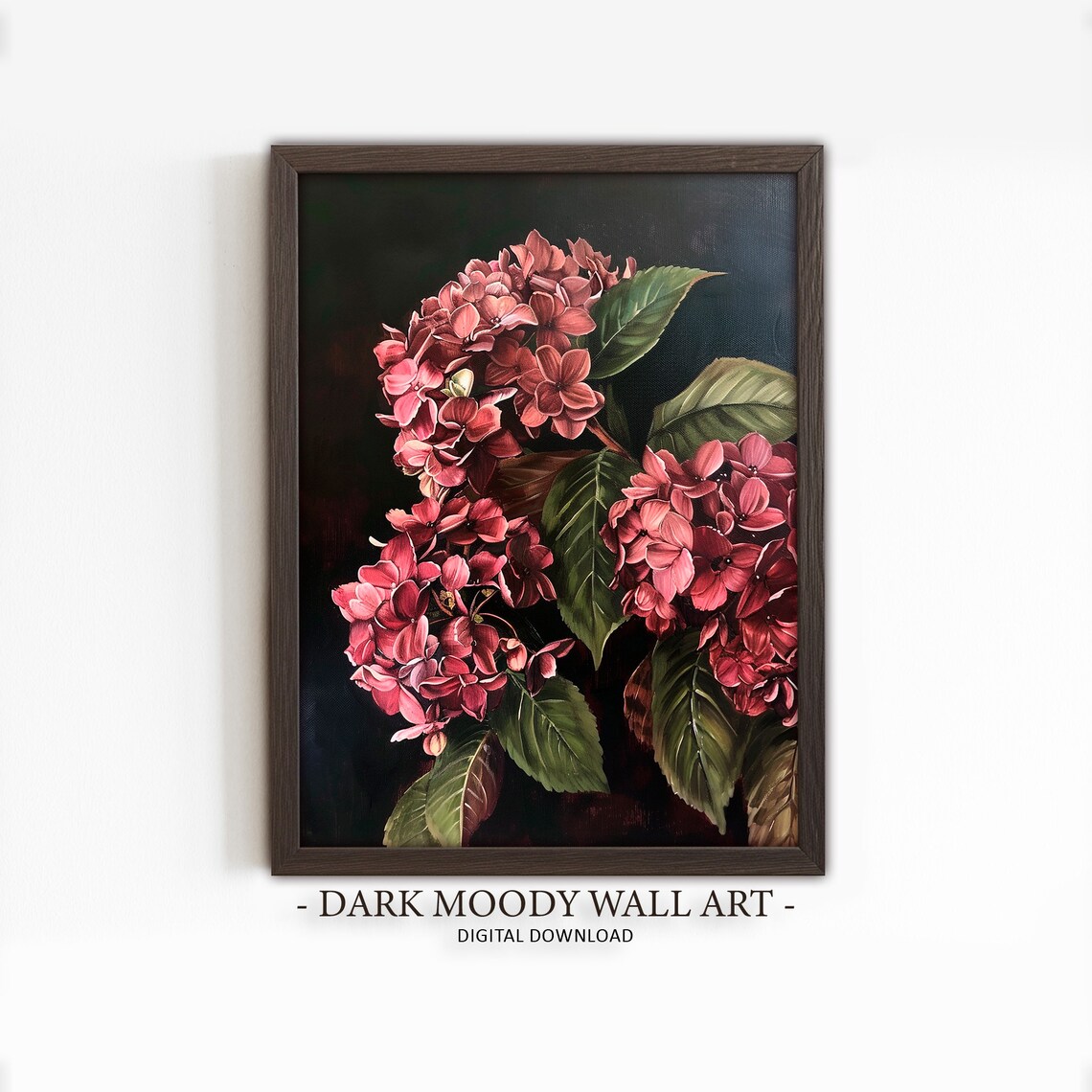 Burgundy Hydrangea Painting Print, Dark Academia Floral
