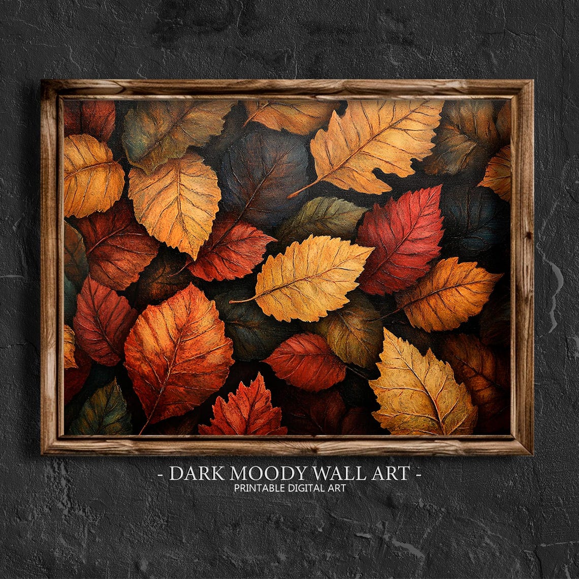 Rich Red and Gold Autumn Leaves Painted Texture Fall Foliage Poster
