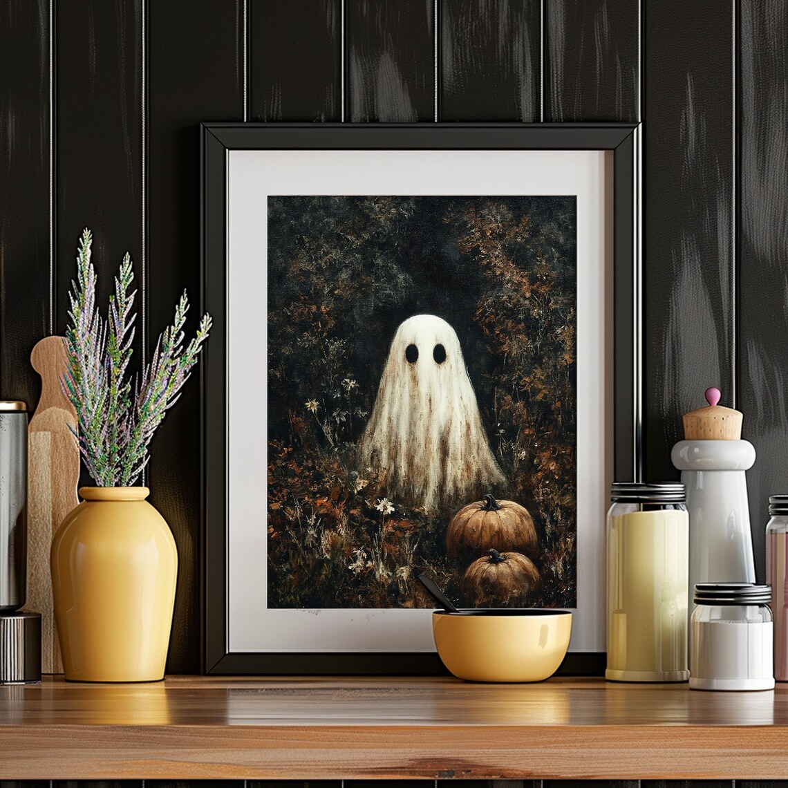 Moody Ghost With Pumpkin Halloween Art Print - Image 4