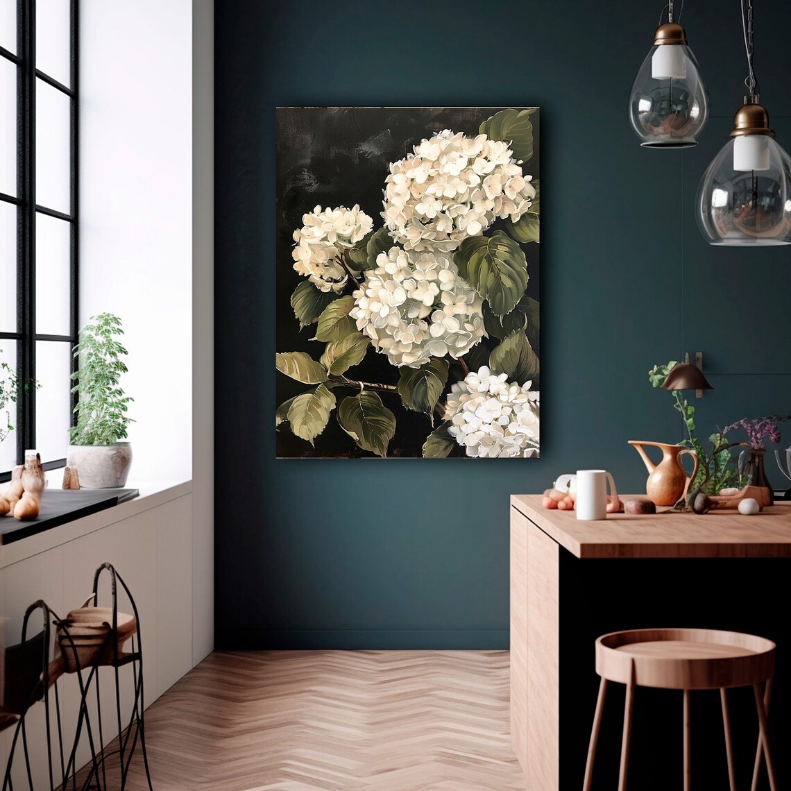 White Hydrangea Painting, Dark Academia Floral Art Print - Image 5