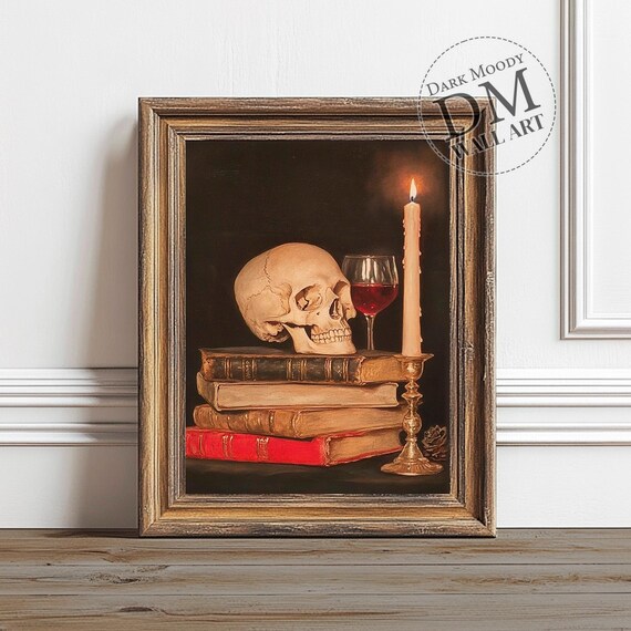 Skull Candle Still Life Wall Art Gothic Occult Halloween Print