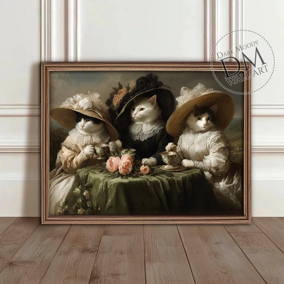 Victorian Cats Gothic Tea Party Animal Portrait Print