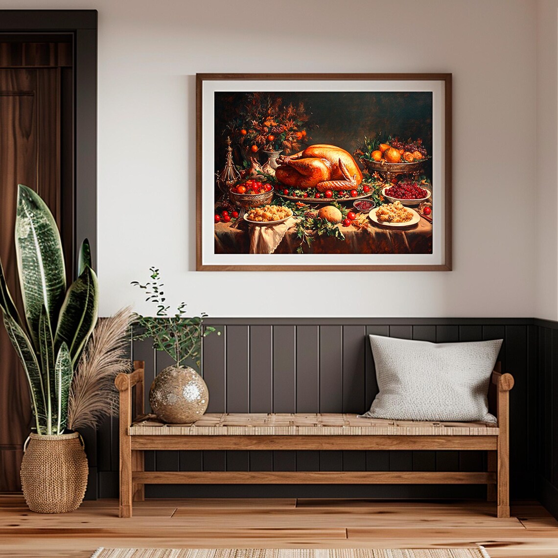 Roast Turkey Dinner Stuffing Cranberries Thanksgiving Table Art Poster - Image 2