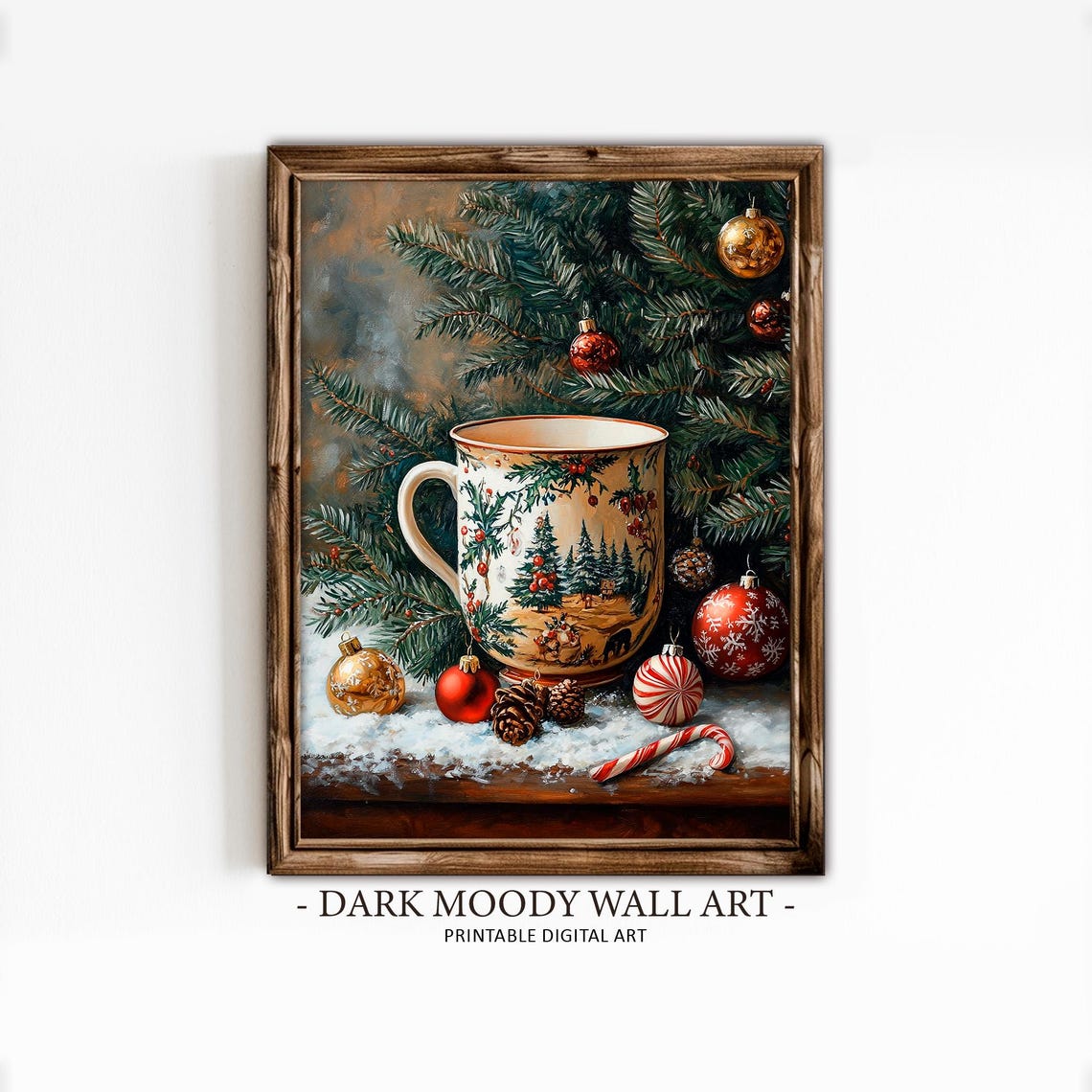 Christmas Mug With Ornaments and Candy Cane on Snowy Sill Wall Art - Image 2