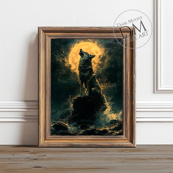 Halloween Wolf Wall Art Gothic Full Moon Animal Silhouette